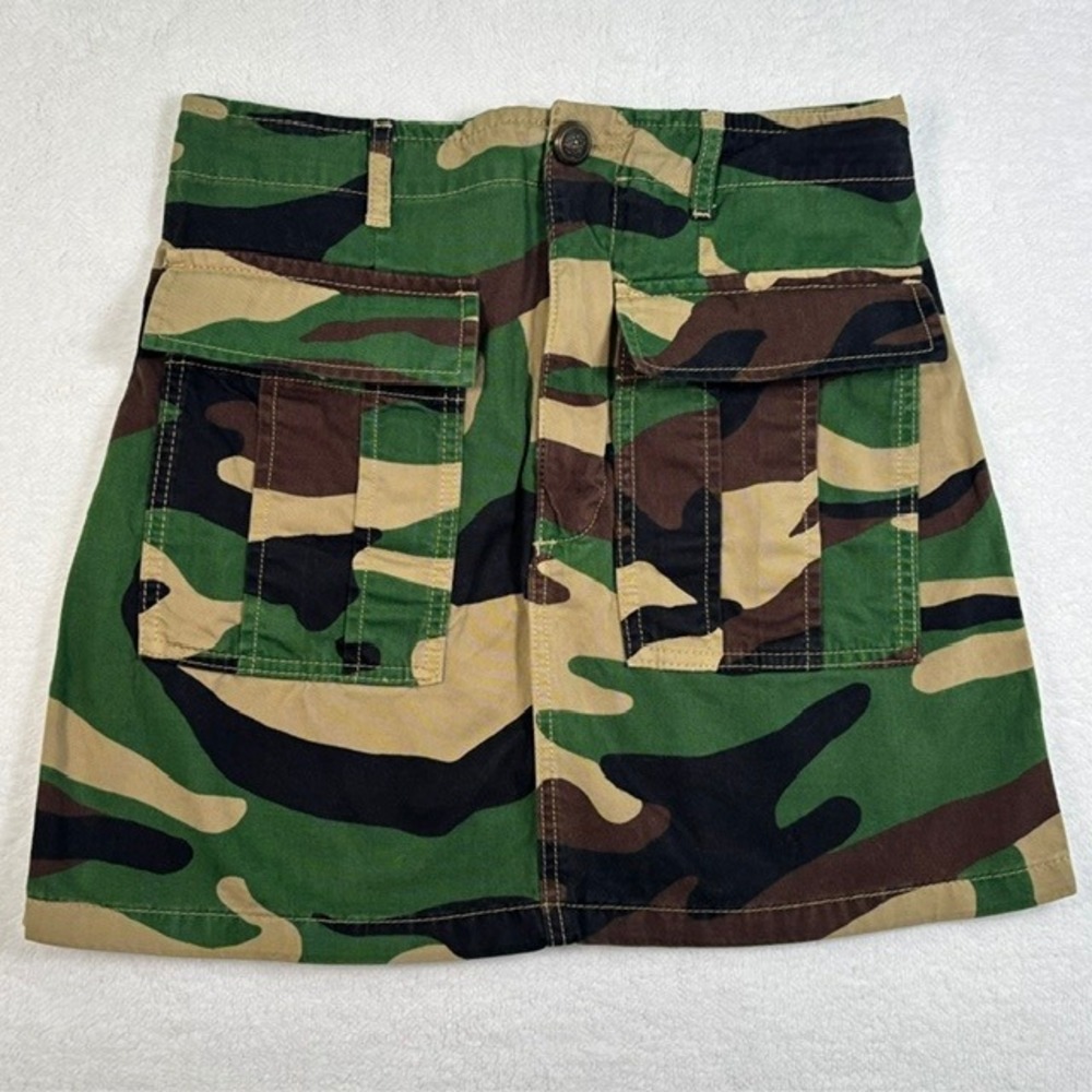 Zara Woman Camo Cargo Mini Skirt Green Brown Woodland Camouflage Size Small 26